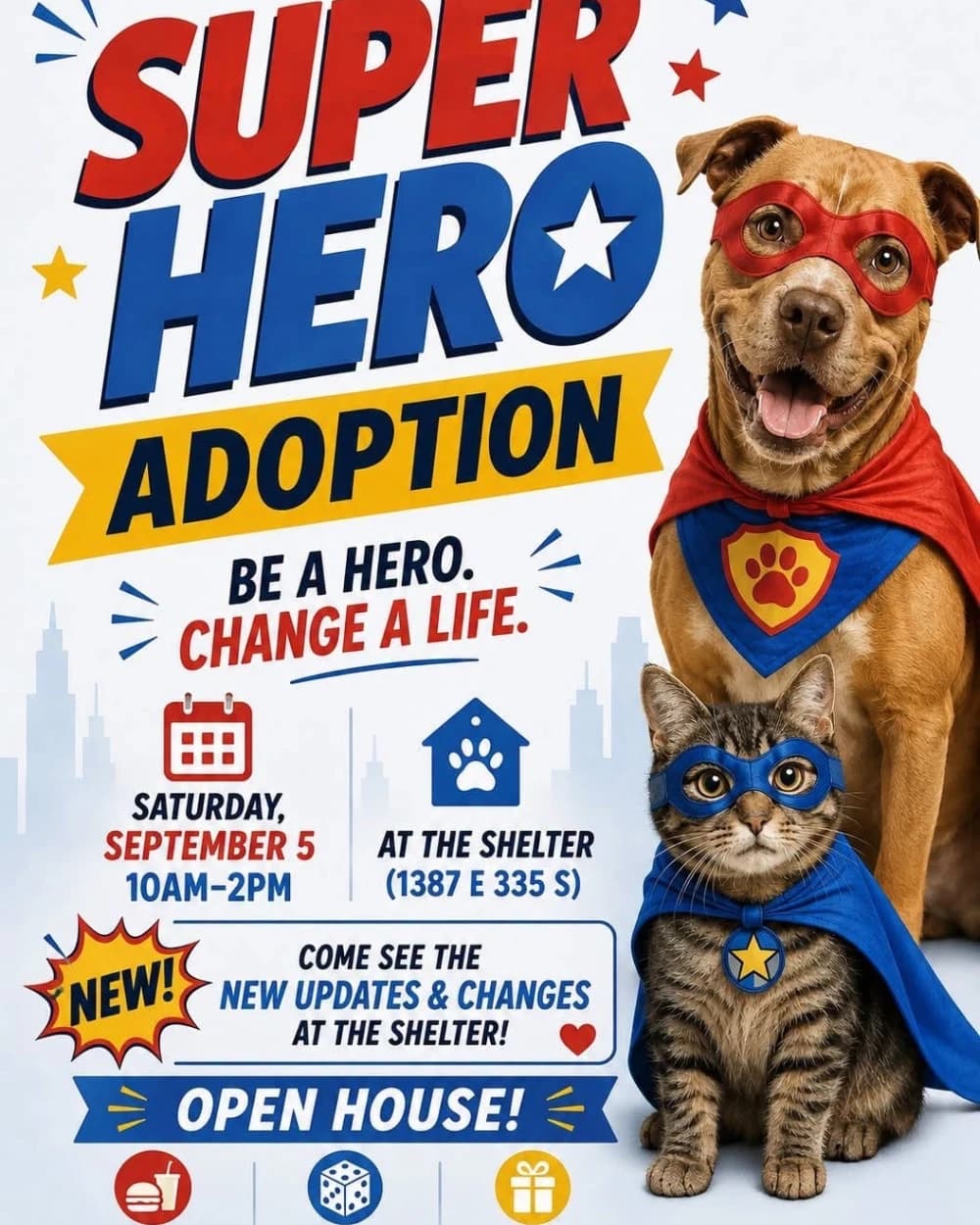 Super Hero Pet Adoption event poster