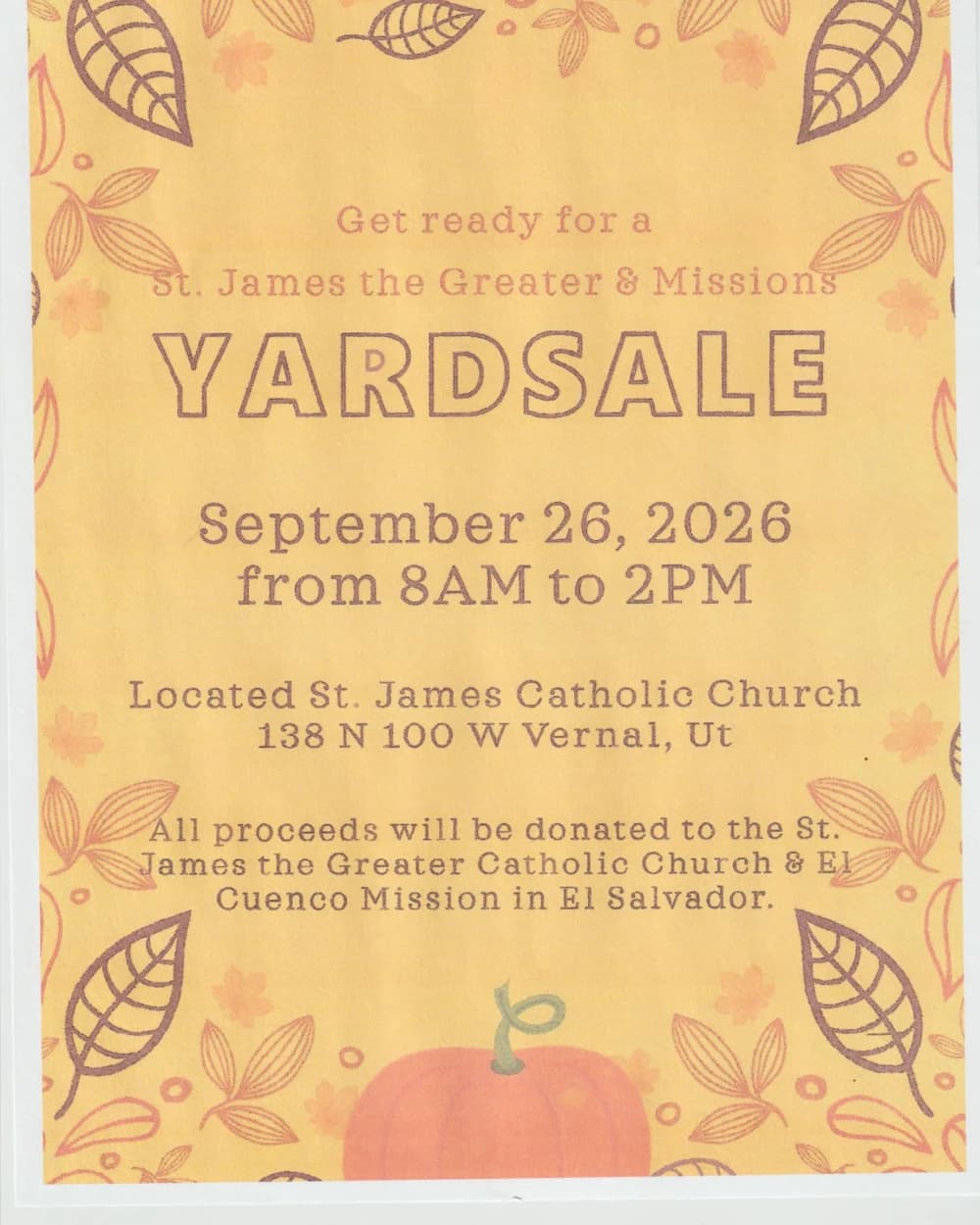 St. James the Greater Catholic Church Second bi-annual yard sale event poster