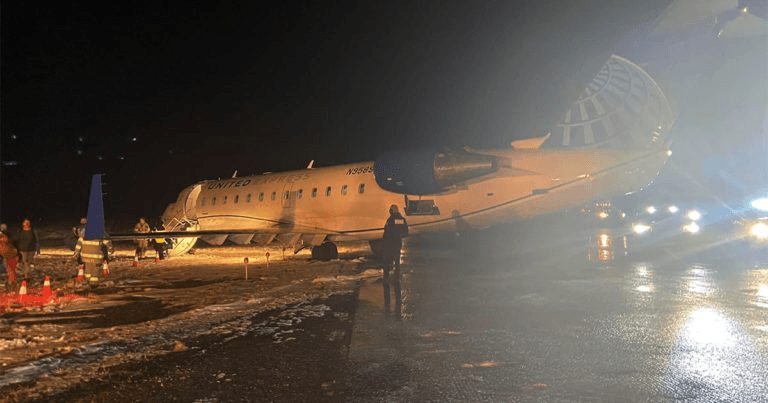 Commercial Flight Slides Off Runway At Airport In Rock Springs
