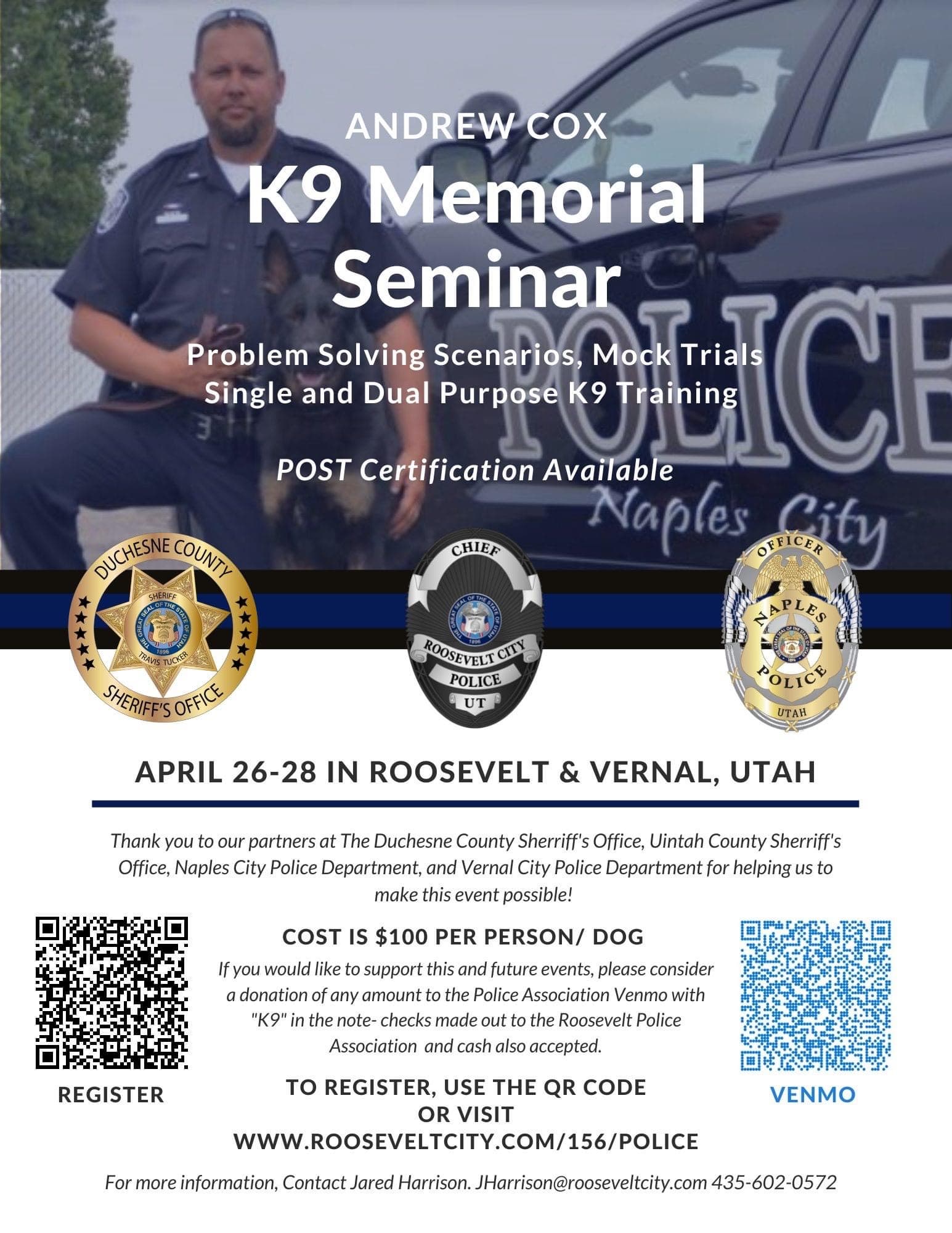 1st Annual Andrew Cox K9 Memorial Seminar Next Month