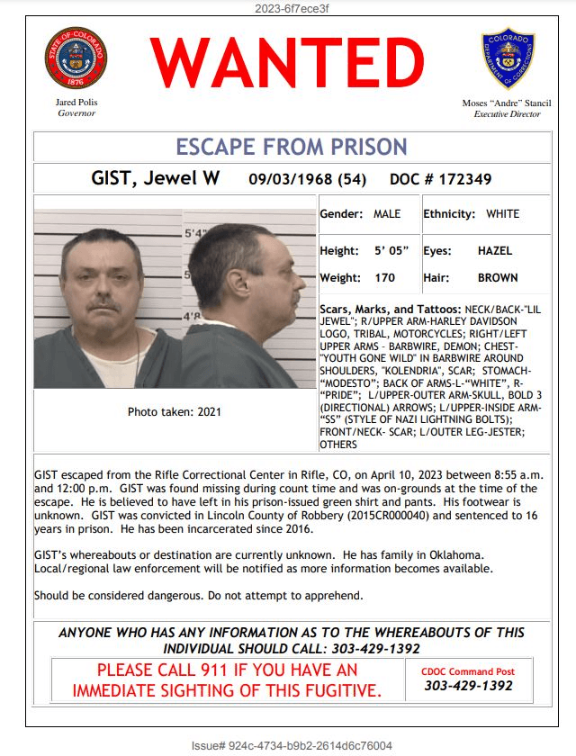 Inmate escapes from Rifle Correctional Center Monday