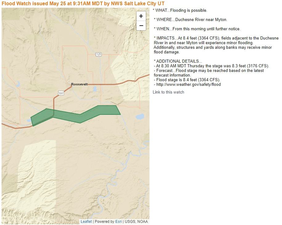 Flood Watch Issued For Duchesne River near Myton