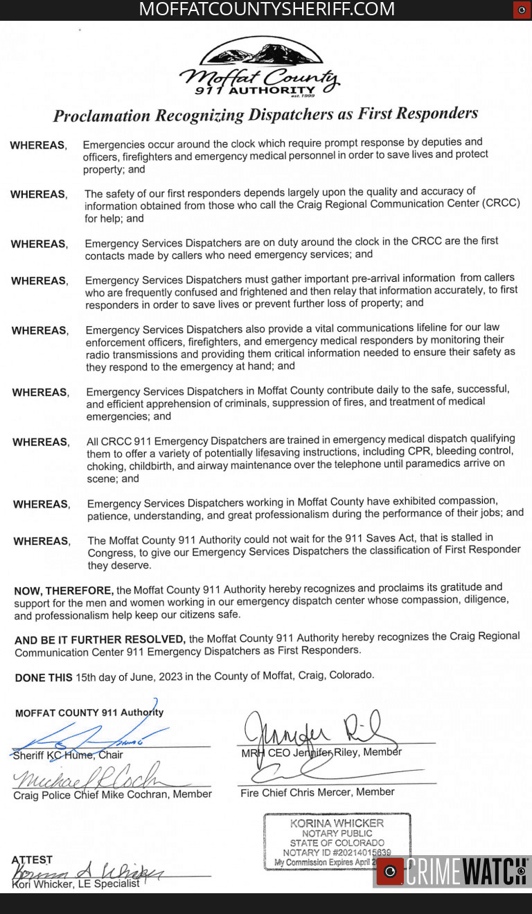 Moffat County Sheriff Shows Support For Dispatchers As First Responders