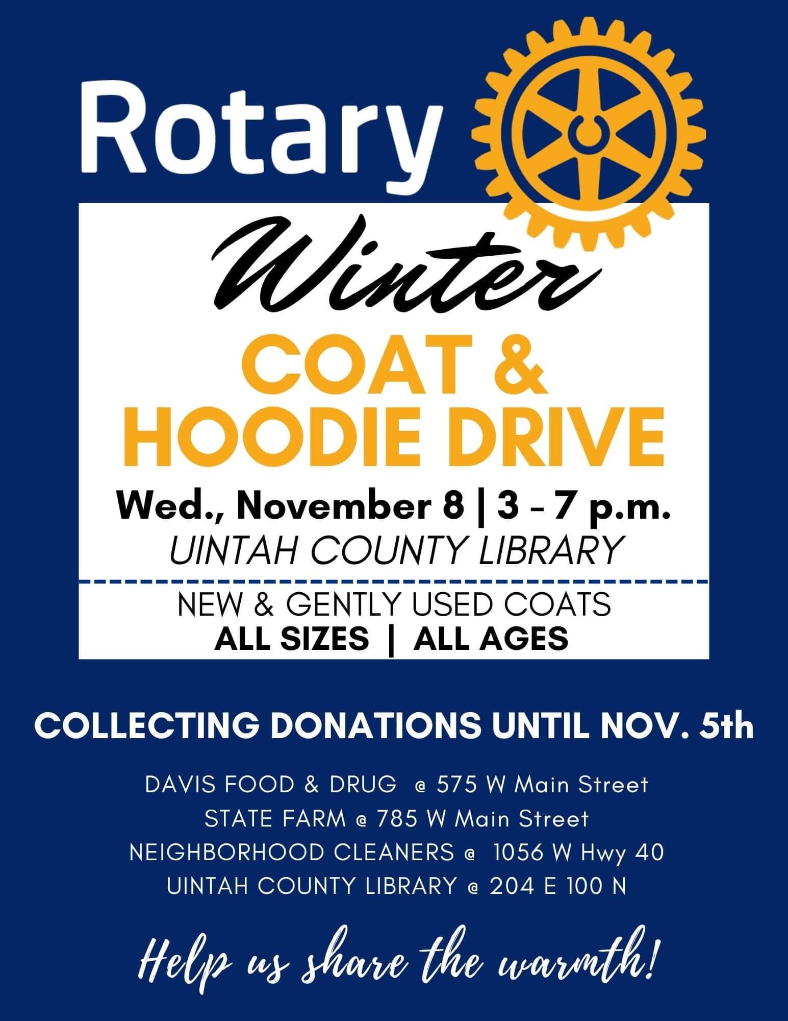 Rotary Club of Vernal Collecting Donations Of Winter Coats and Apparel