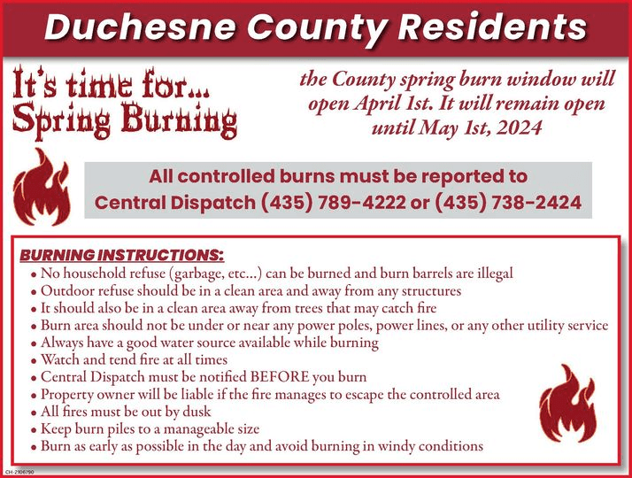 Change To Duchesne County Spring Burn Window