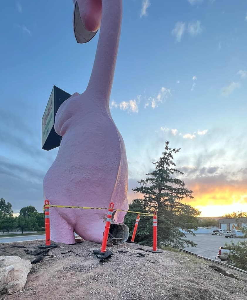 Dinah The Pink Dinosaur Missing Tail After Being Hit By Vehicle