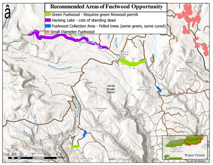 Ashley National Forest Firewood Suggested Locations
