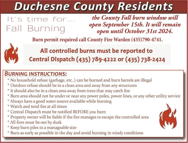 Duchesne County Burn Window Opening This Week