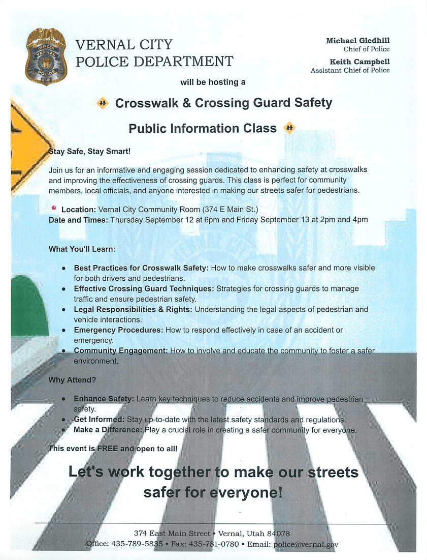 Vernal PD Offers Crosswalk & Crossing Guard Safety Public Information Class