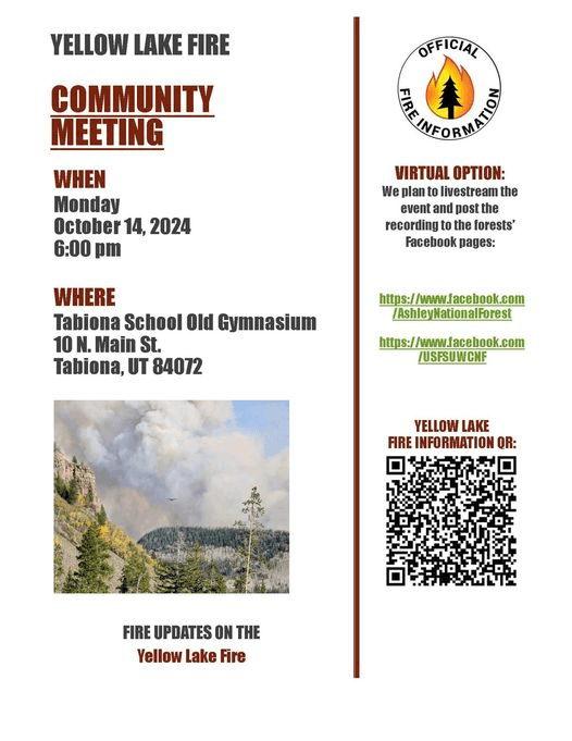 Yellow Lake Fire Community Meeting Tonight In Tabiona