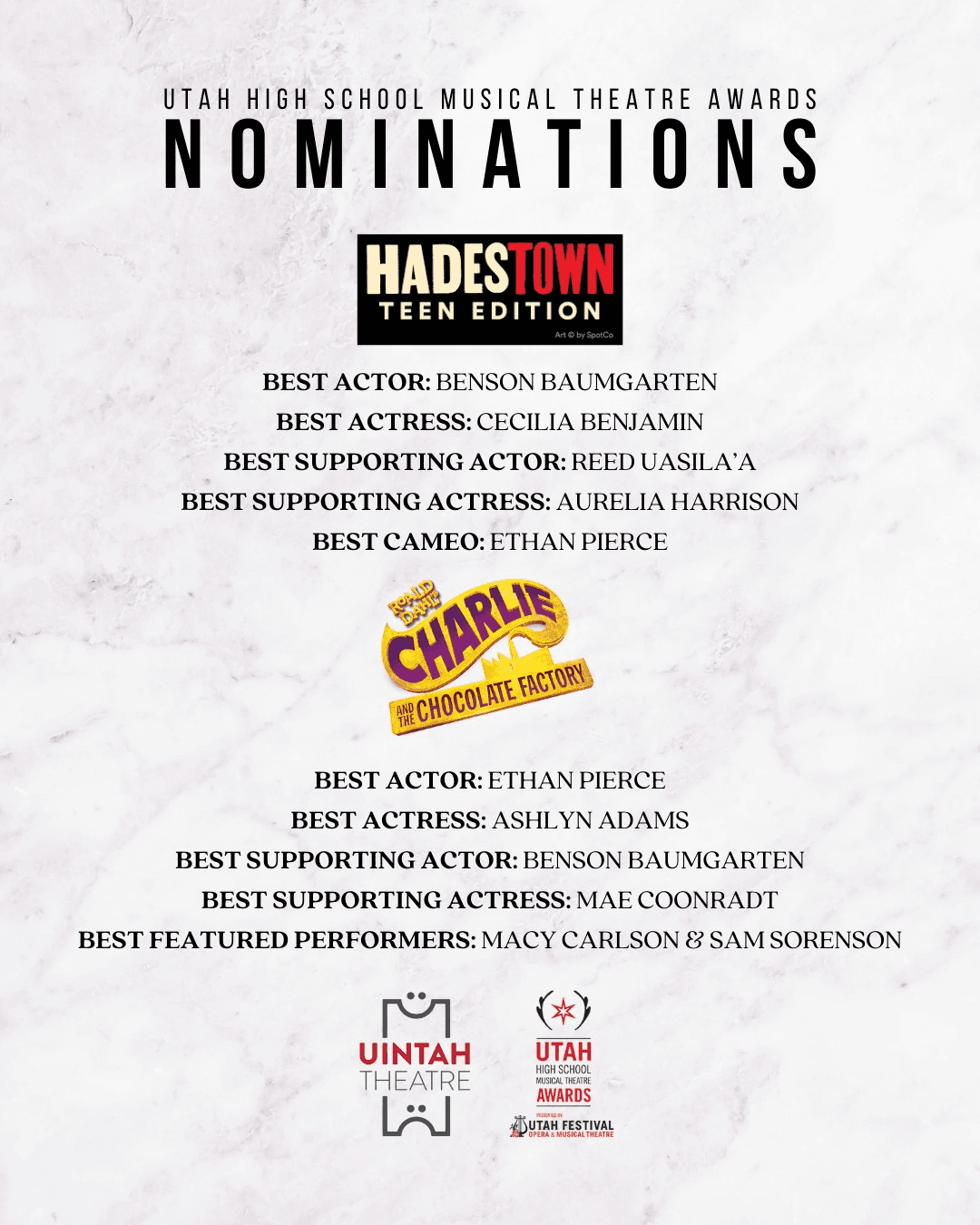 Uintah Theatre Nominations From Utah High School Musical Theatre Awards
