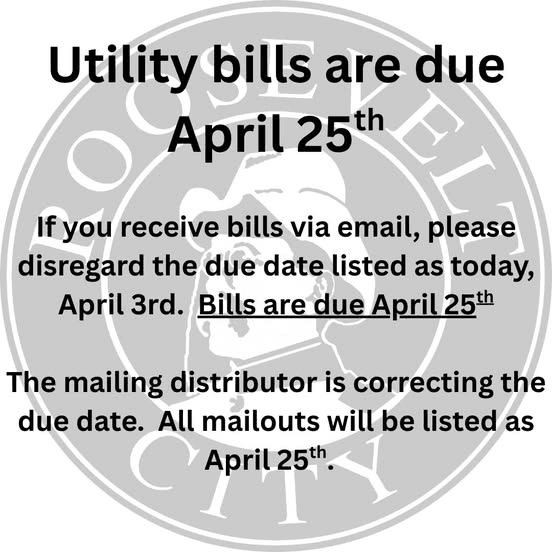 Roosevelt City Makes Correction To Utility Bills; Announces Secondary Water III