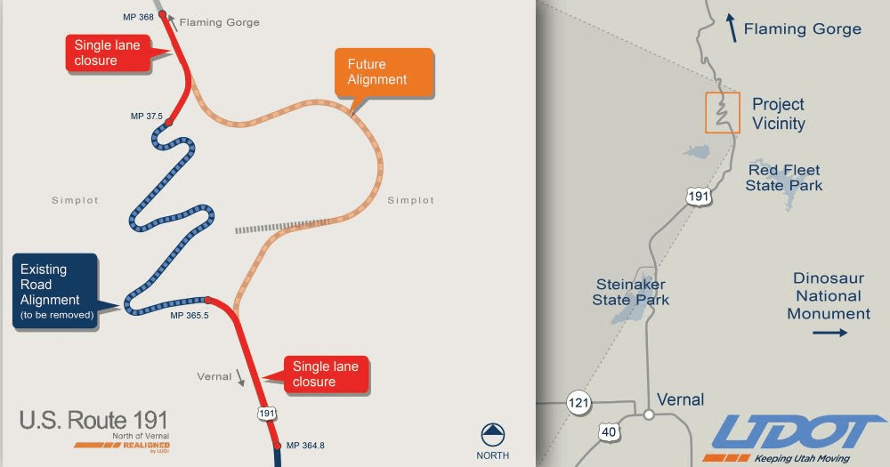 UDOT: Temporary Northbound Passing Lane Closures On US-191 North Of Vernal