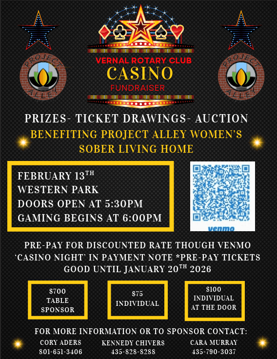 Project Alley Opens; Vernal Rotary Club Hosting Casino Fundraiser