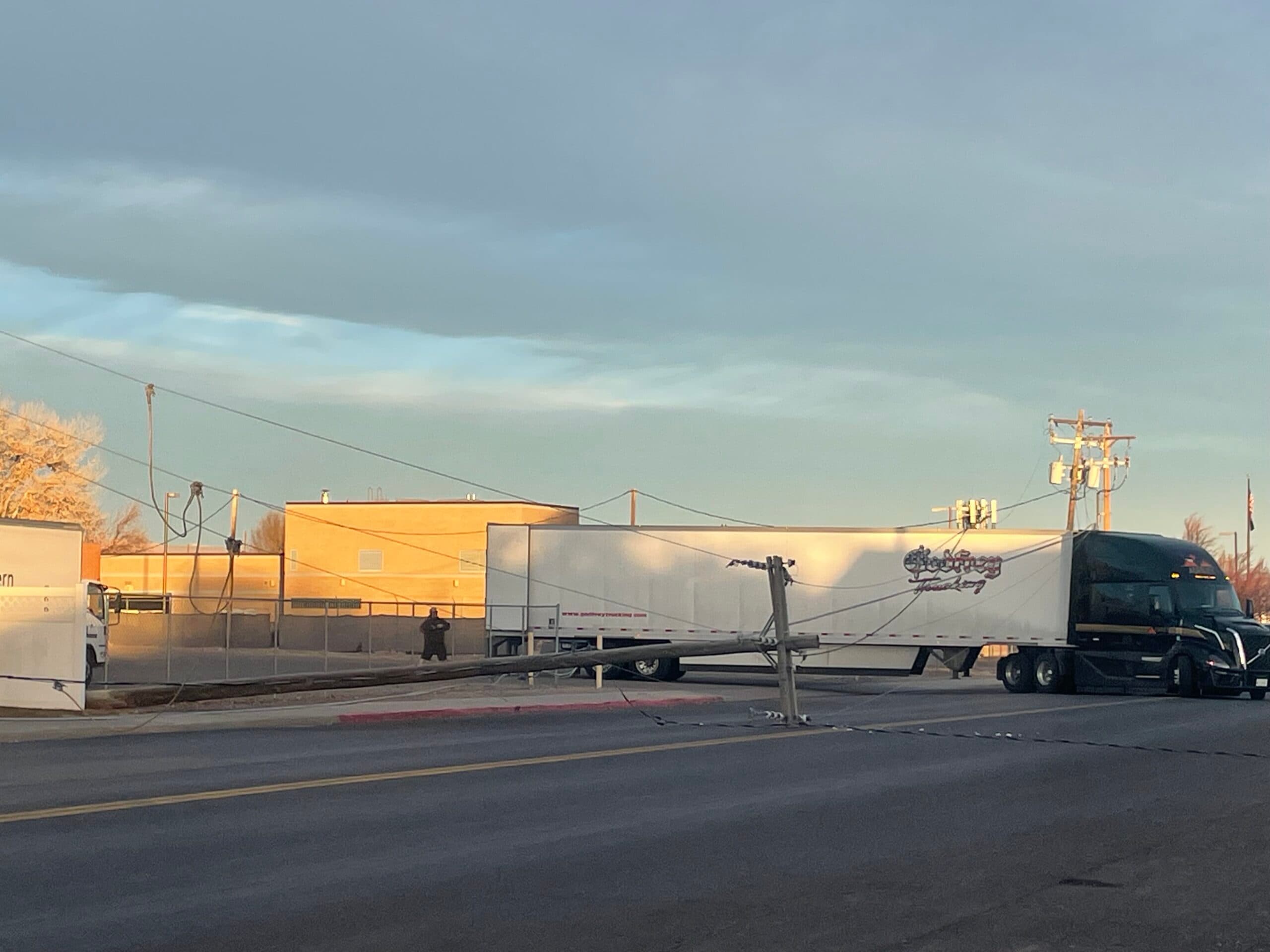 Semi Pulls Down Power Pole After Catching Cable Line