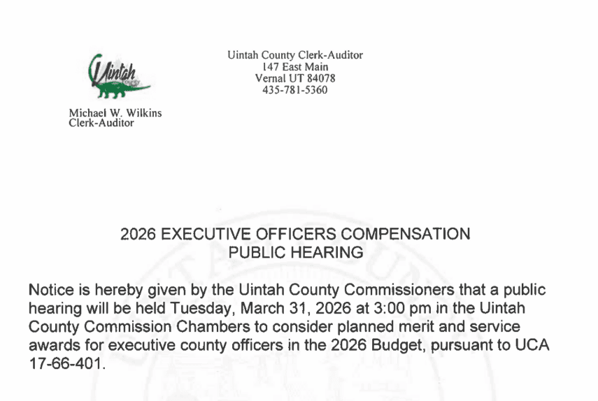 Uintah County Executive Officers Compensation Public Hearing