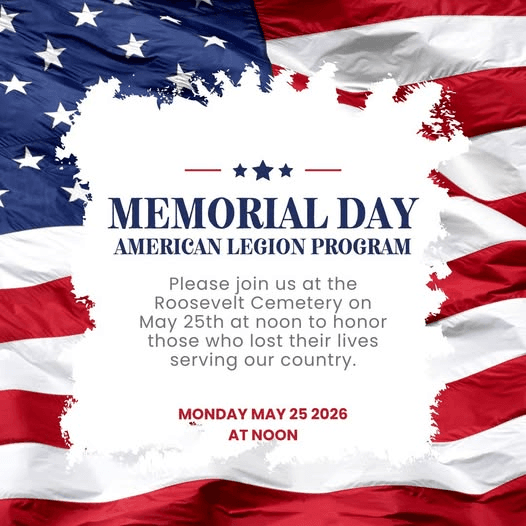 Memorial Day Schedule For American Legion Post 64 Of Roosevelt