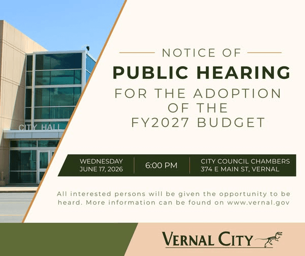 Public Hearing Scheduled For Vernal City Budgets