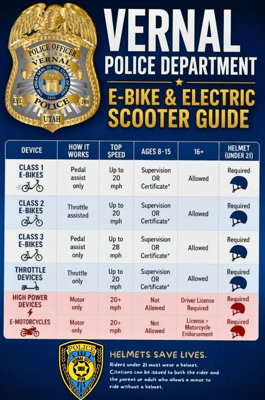 Vernal PD Reports On E-Bikes Law Enforcement And Education Efforts