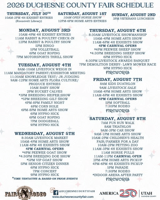 Duchesne County Fair Schedule Update
