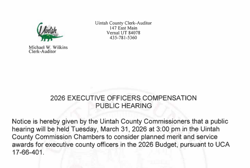 Uintah County Executive Officers Compensation Public Hearing